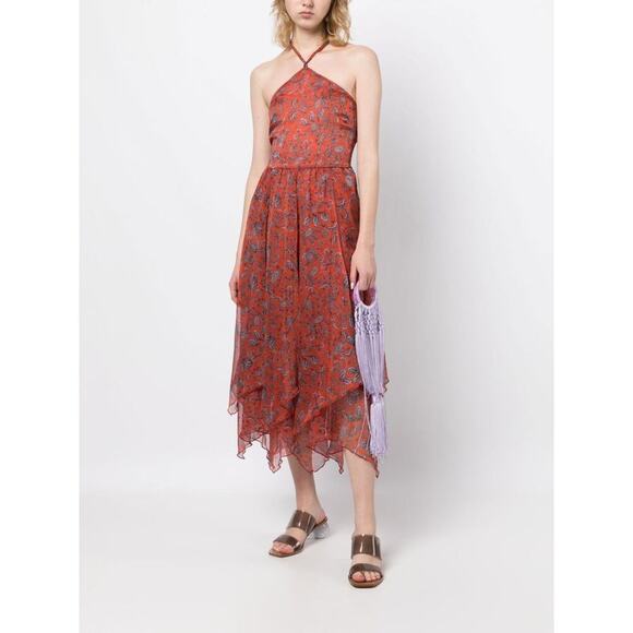 MISA LOS ANGELES Adele Paisley Halter Handkerchief Hem Dress Midi Layered Large - Picture 2 of 15